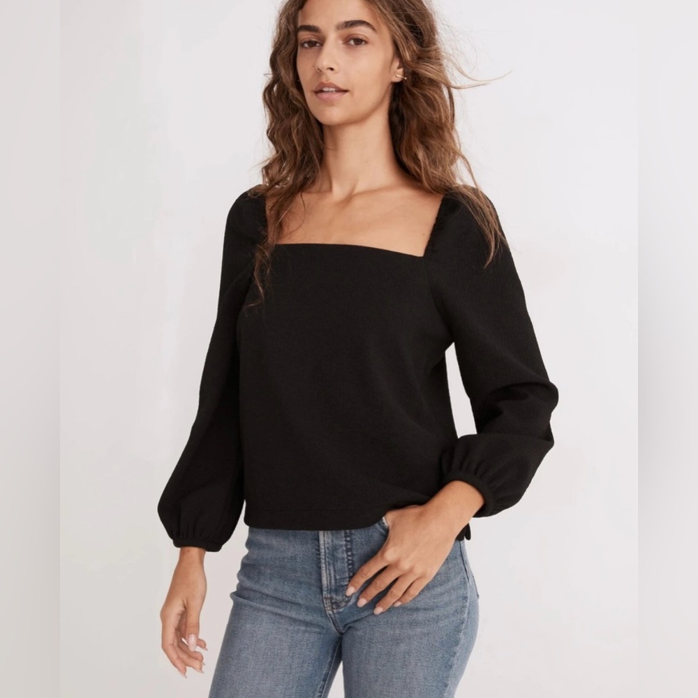 Madewell Black Square Neck Long Sleeve Blouse
